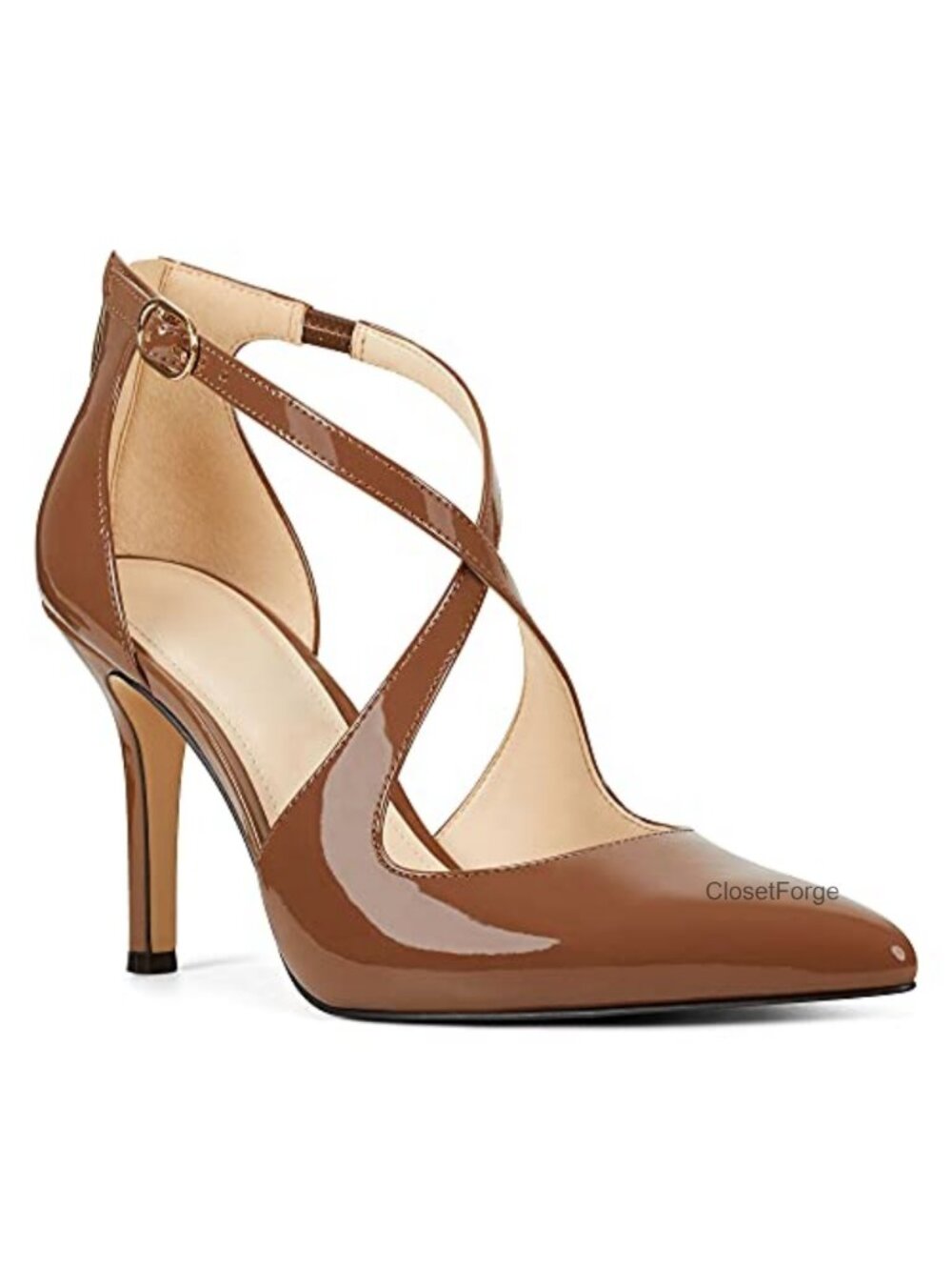 Womens Pointed Toe Stiletto Heels Open Side D'Orsay Pumps Ankle Strap